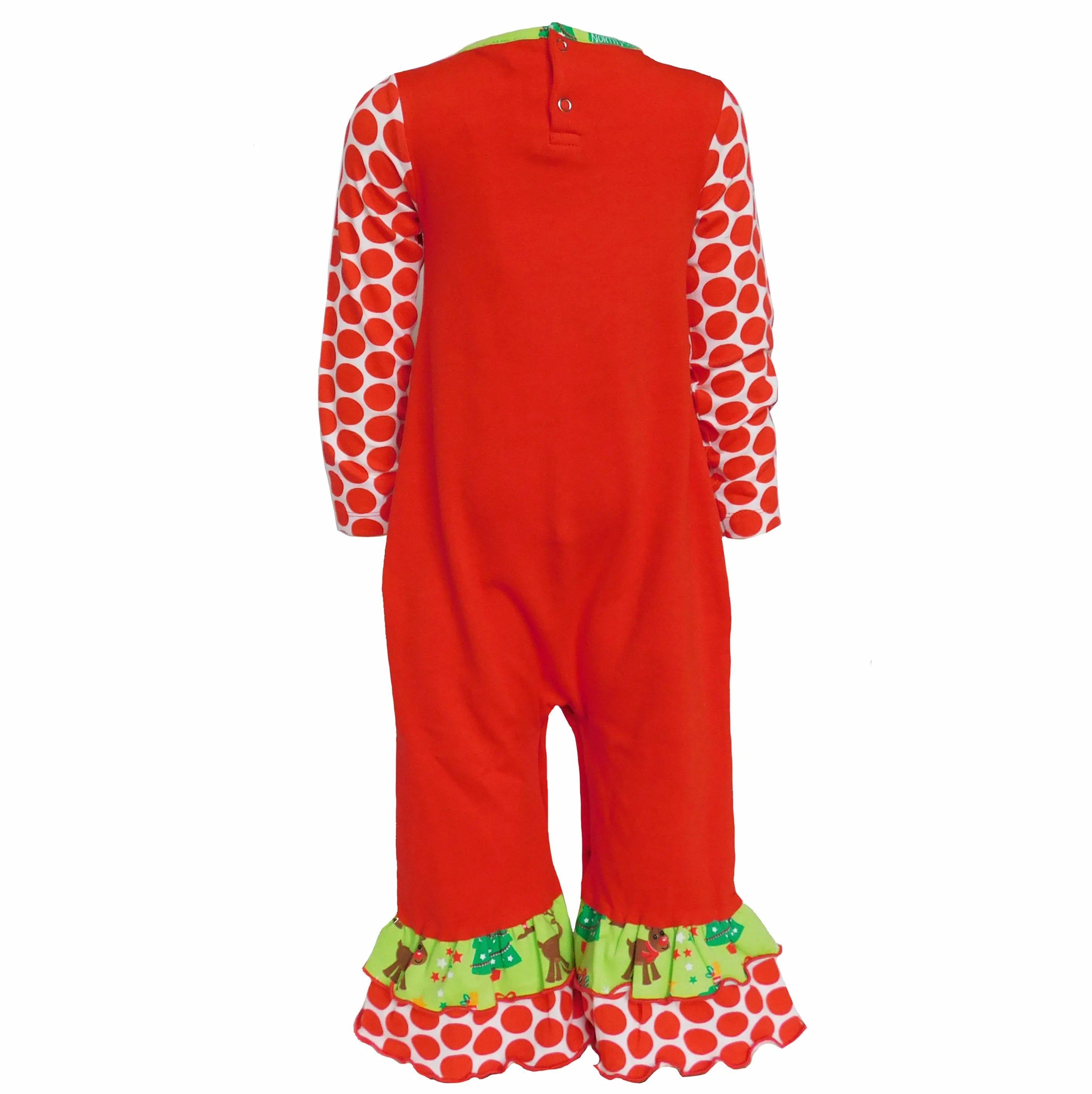 AnnLoren Baby Girls Boutique Red Green Christmas Tree Rudolph Reindeer Holiday Romper