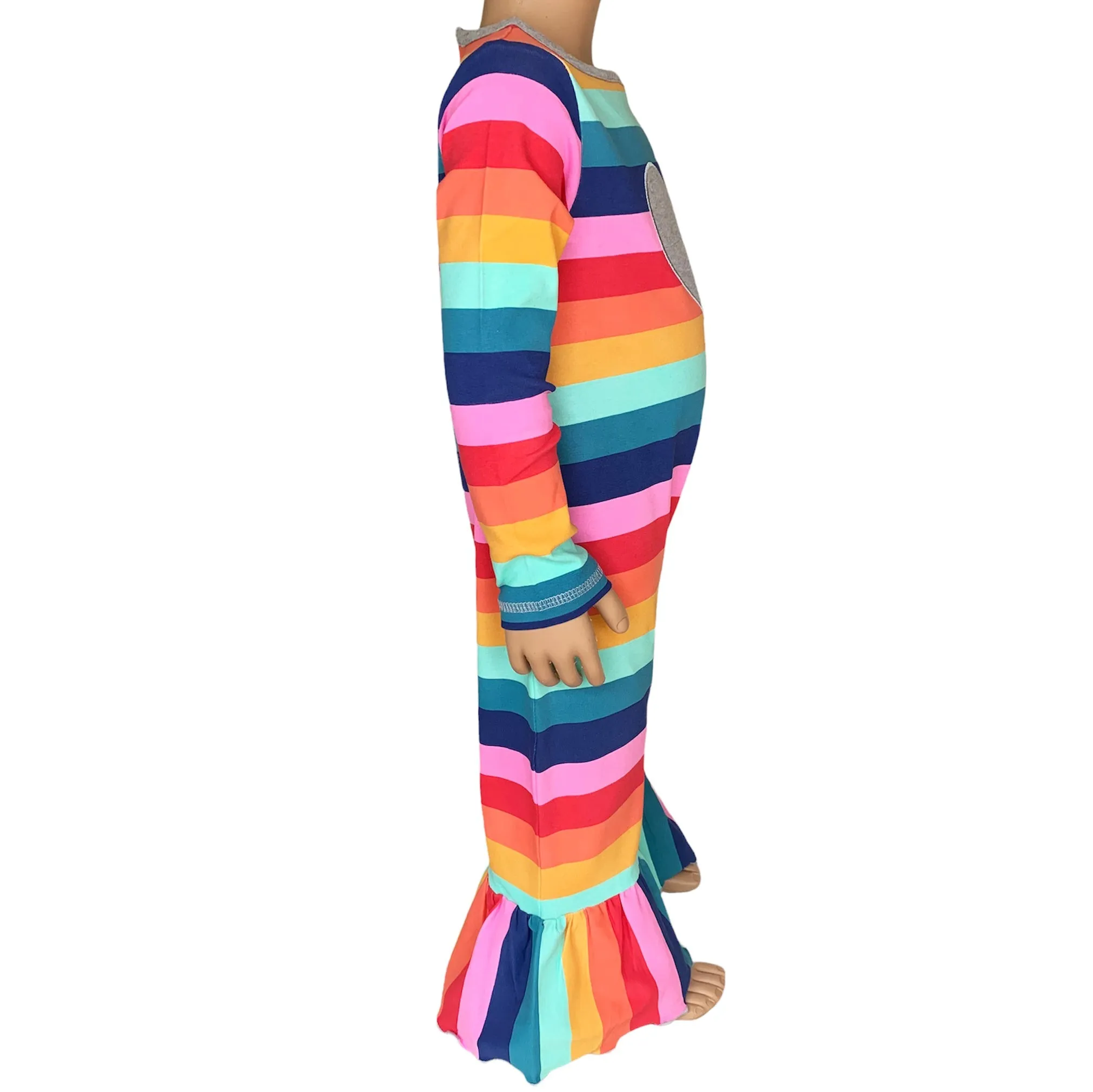 AnnLoren Girls Long Sleeve Rainbow Hearts Baby Toddler Romper One Piece