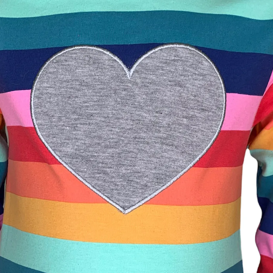 AnnLoren Girls Long Sleeve Rainbow Hearts Baby Toddler Romper One Piece