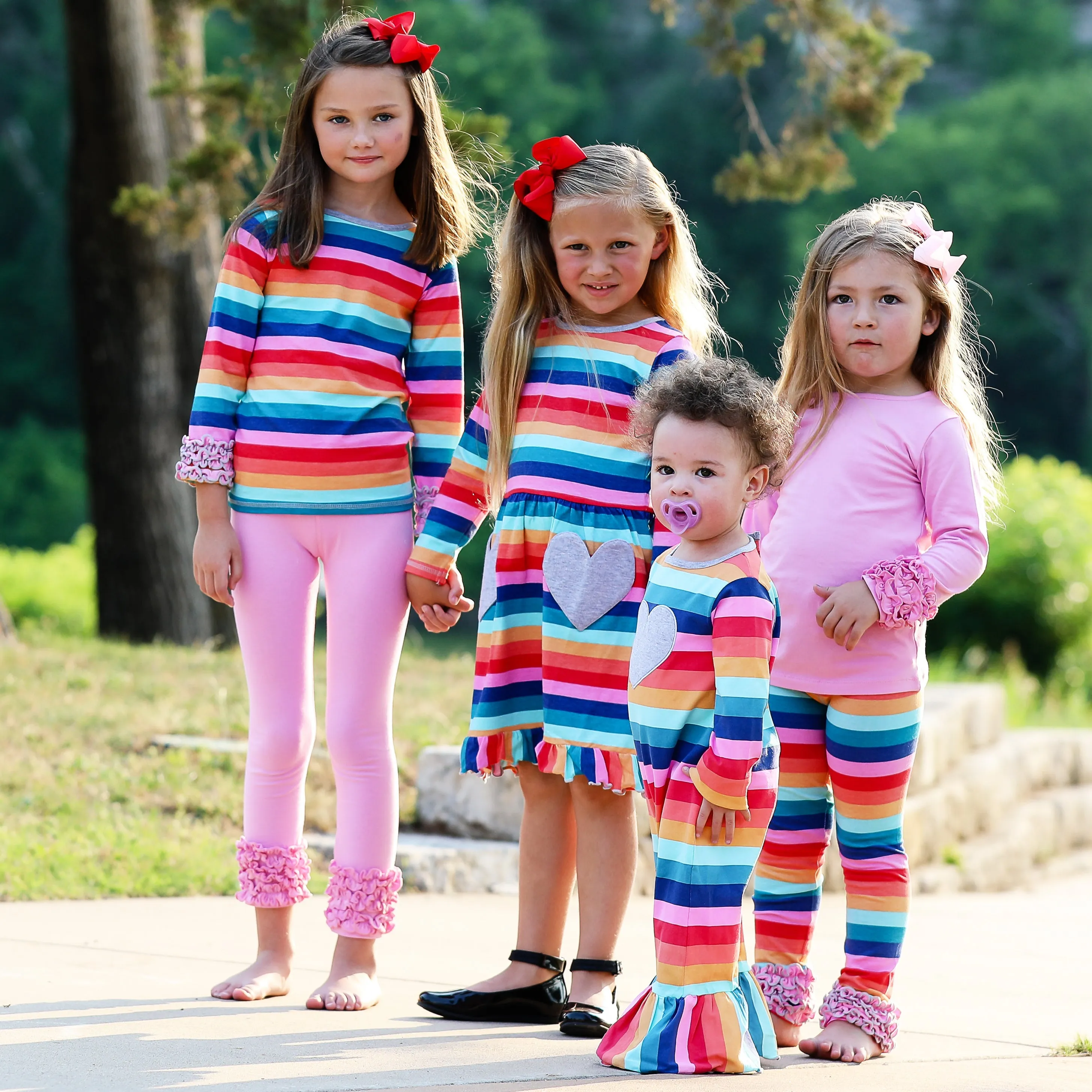 AnnLoren Girls Long Sleeve Rainbow Hearts Baby Toddler Romper One Piece