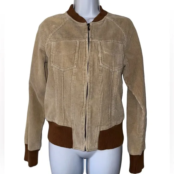 Anonymous John Carlisle Women’s Tan &amp; Brown Retro Corduroy Jacket- Size Medium
