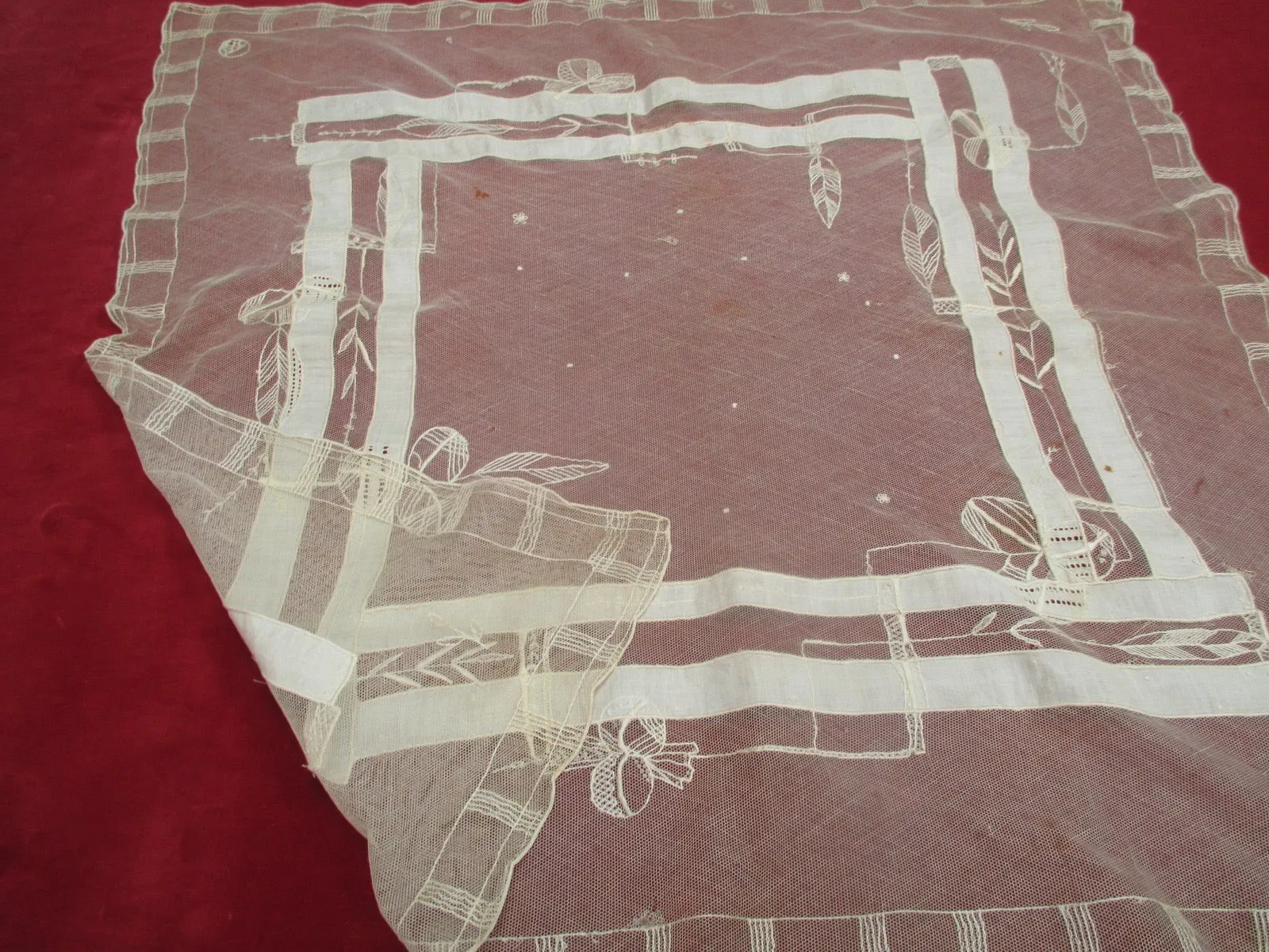Antique Victorian Embroidered net doily