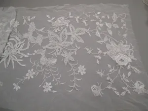 Antique Victorian embroidered net panel