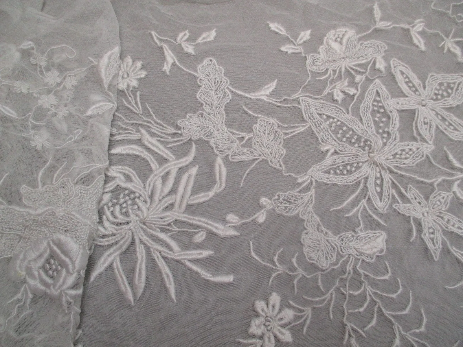 Antique Victorian embroidered net panel