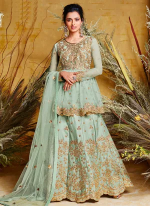 Aqua Blue Peplum Style Lehenga Suit