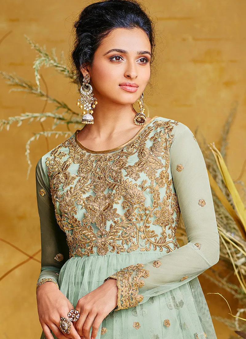 Aqua Blue Peplum Style Lehenga Suit