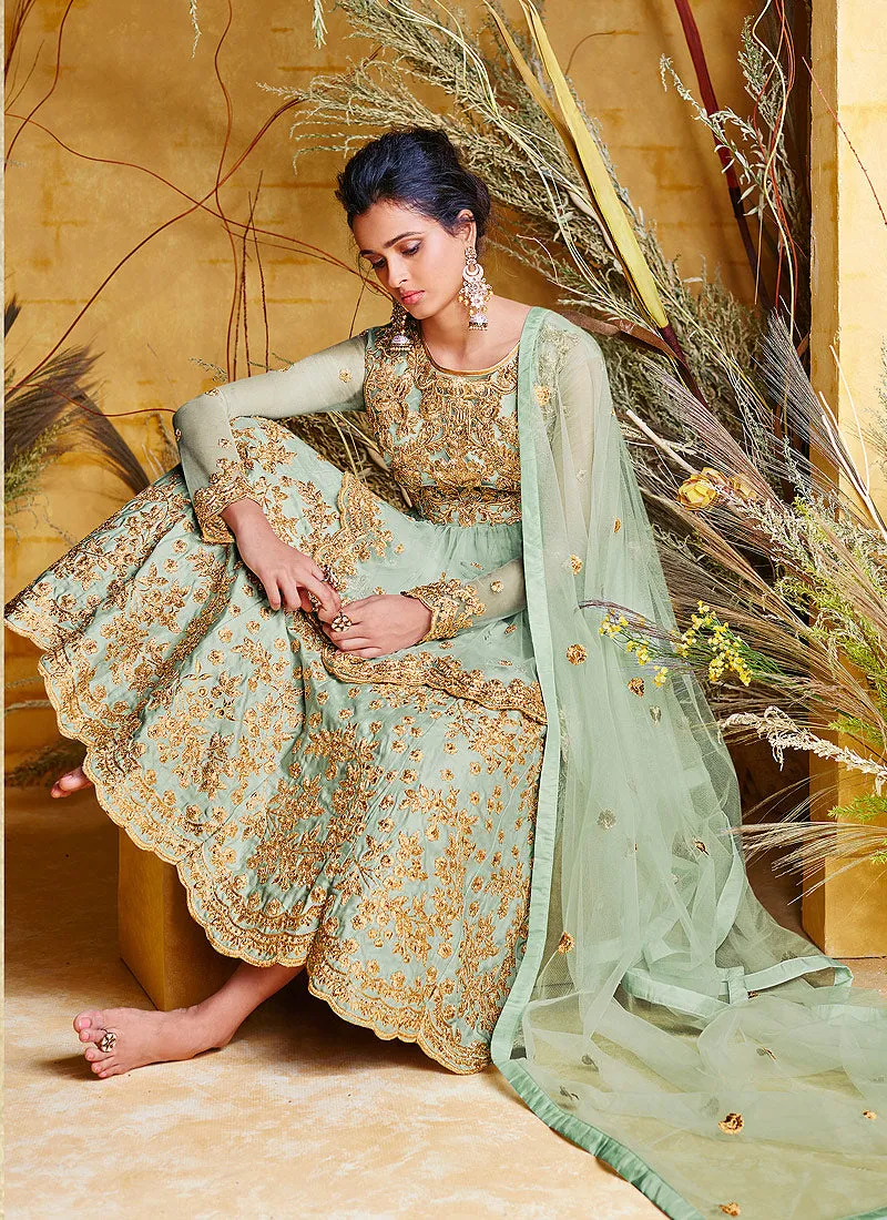 Aqua Blue Peplum Style Lehenga Suit
