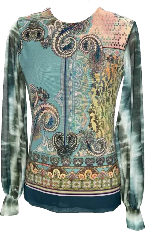 Aqua Paisley Crew Top