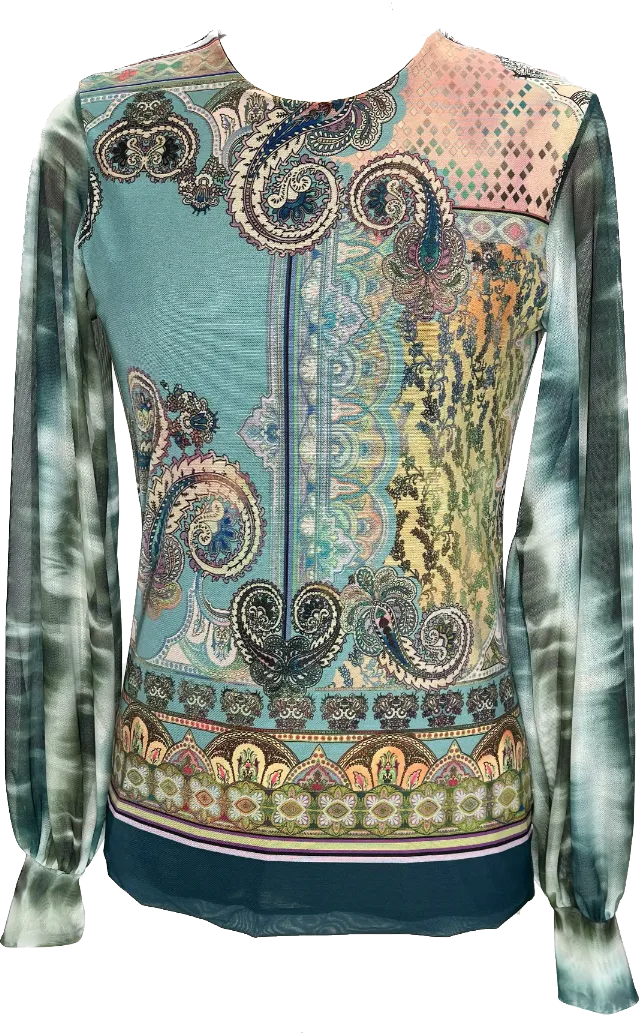 Aqua Paisley Crew Top