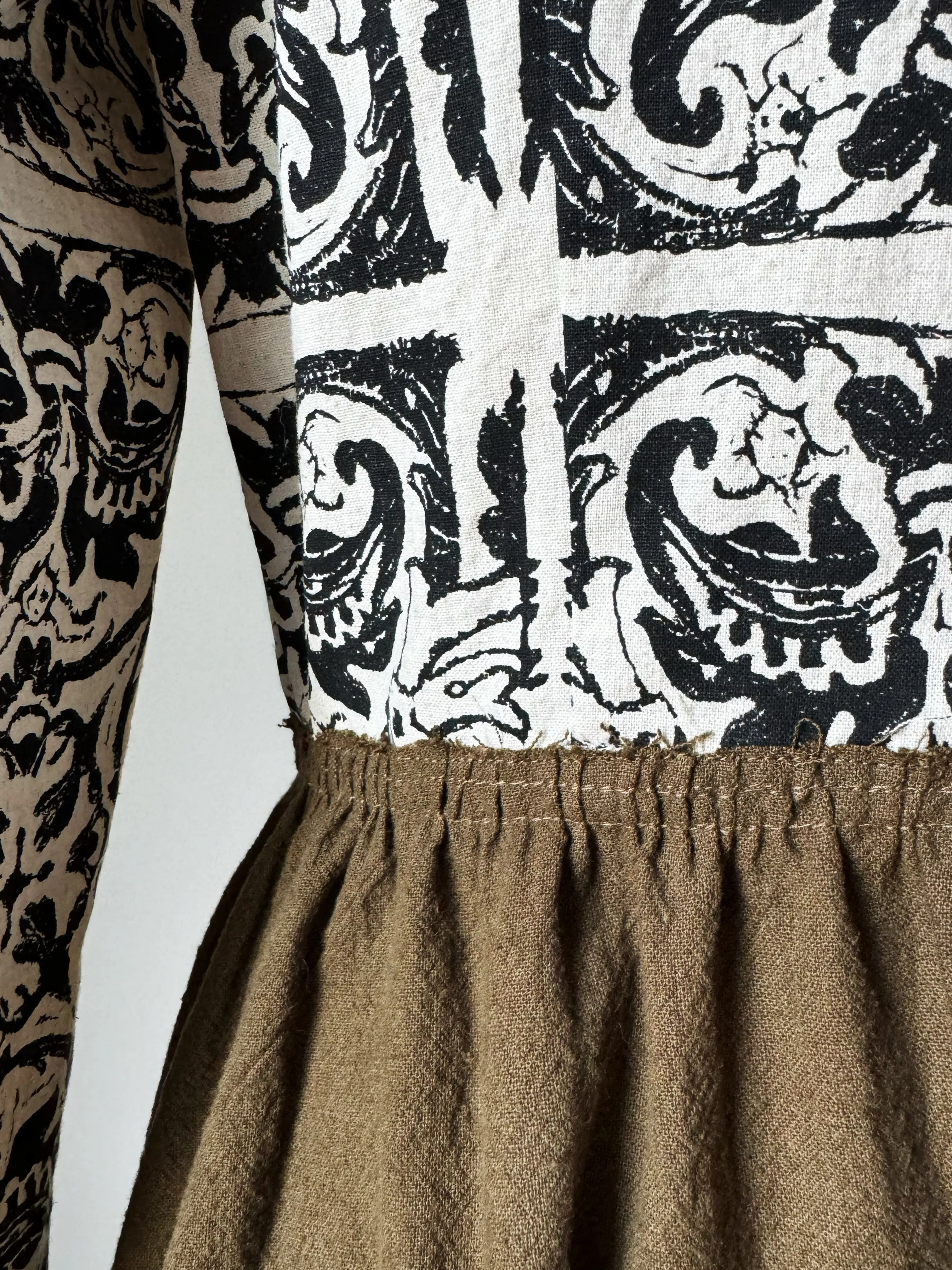 arena patched linen worker dress S
