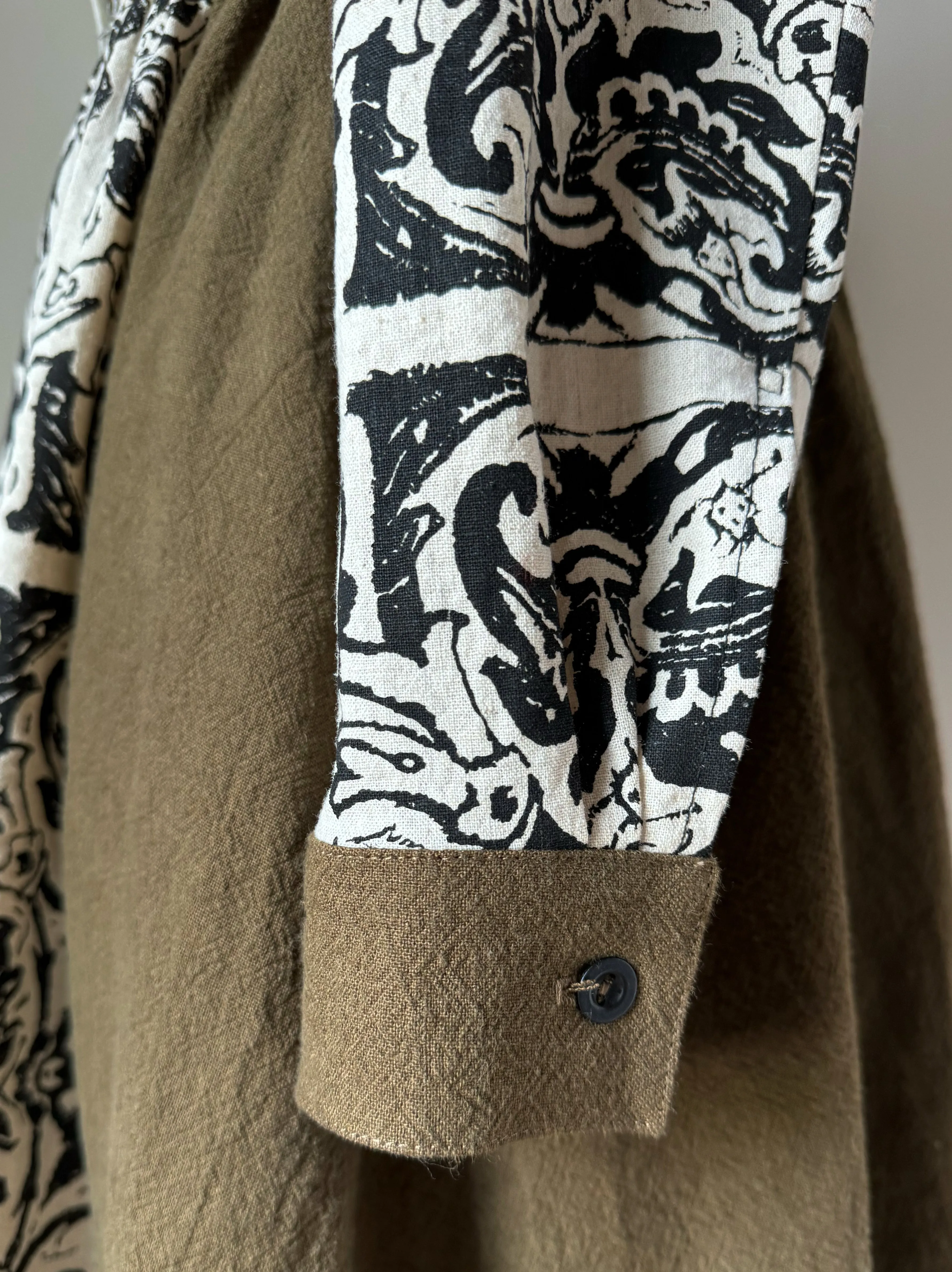 arena patched linen worker dress S