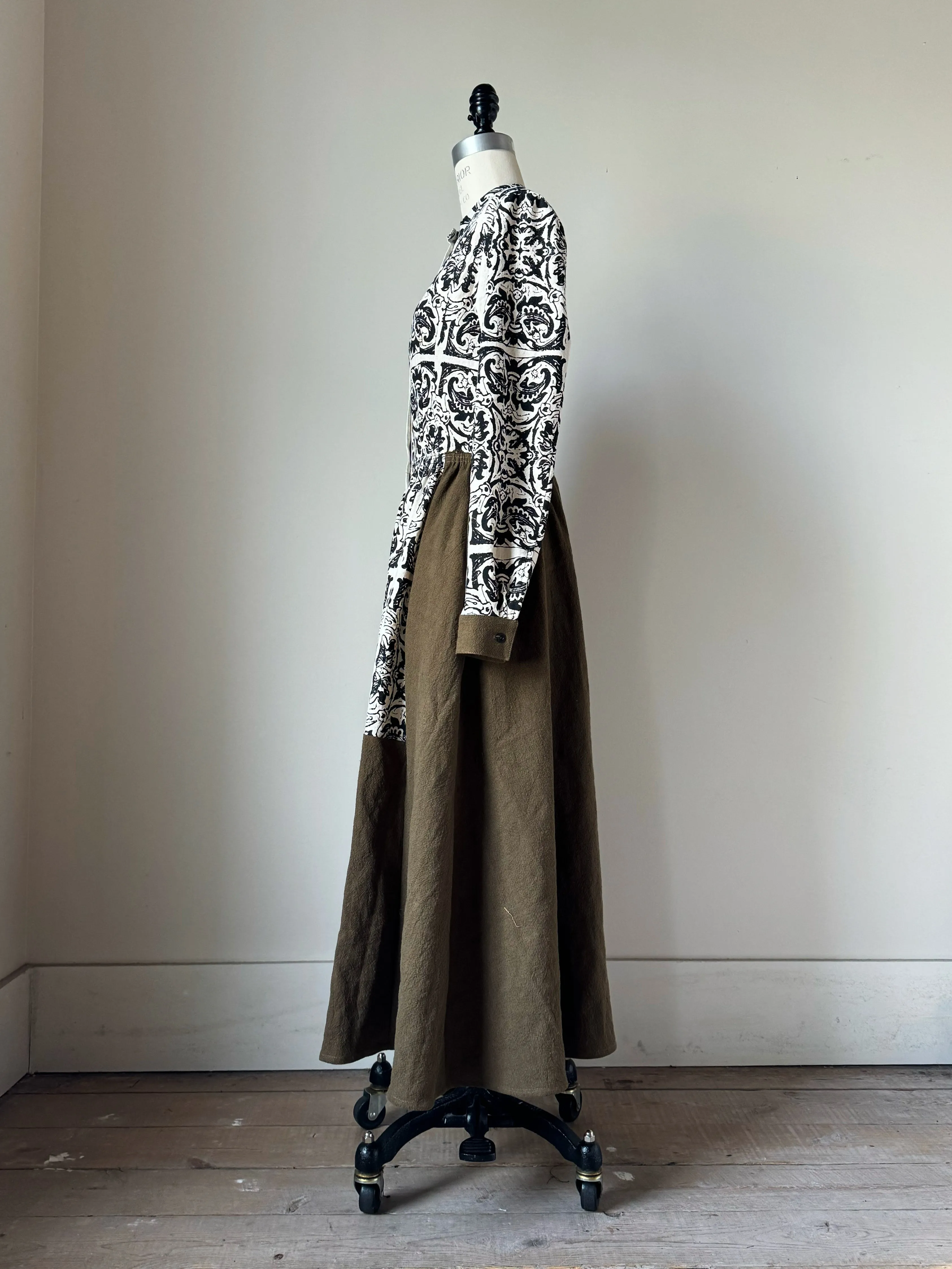 arena patched linen worker dress S