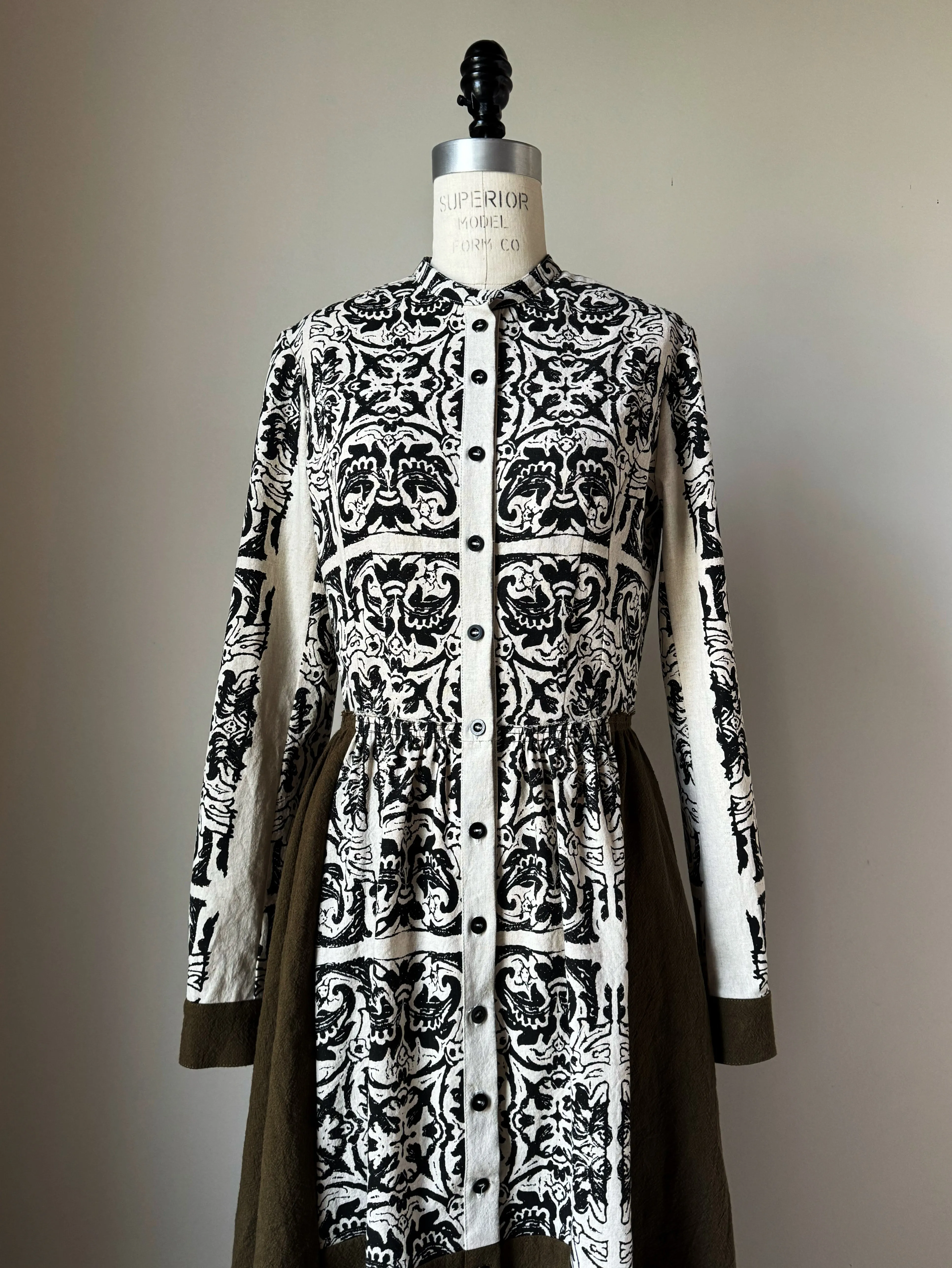 arena patched linen worker dress S