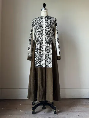 arena patched linen worker dress S