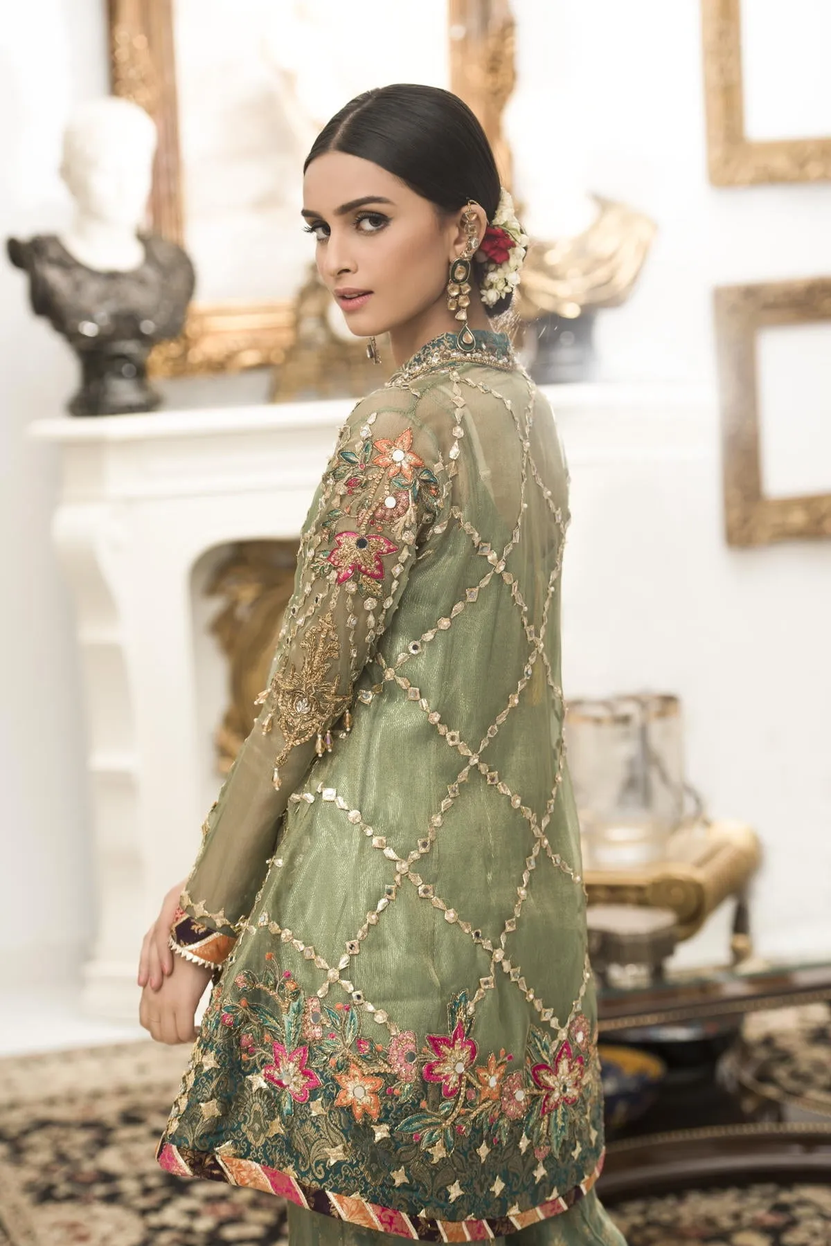Asian Wedding Party Peplum Outfit in Green Color #Y2034