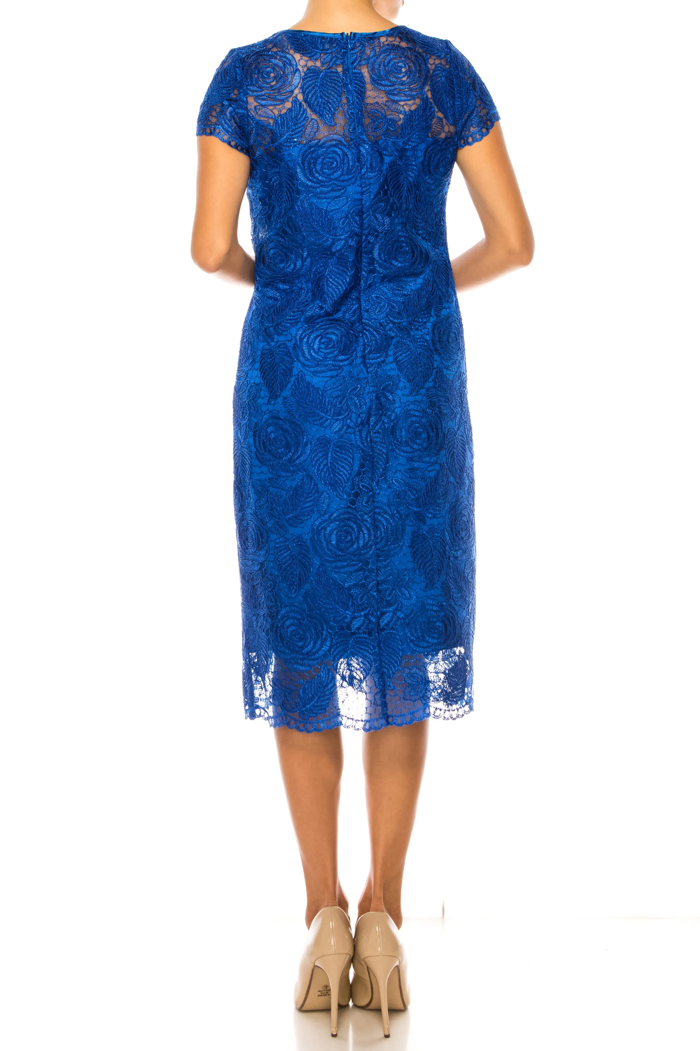 Aspeed Floral Embroidered Evening Sheath Dress