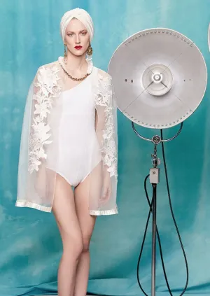 Asymmetrical Cotton Jersey Body Suit and Organza Cape | Spring/Summer 2018