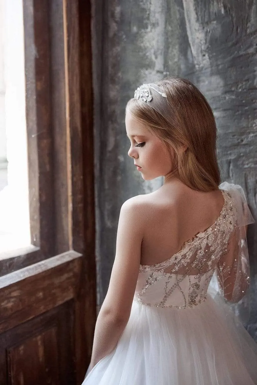 Asymmetrical One-Shoulder Girls Dress