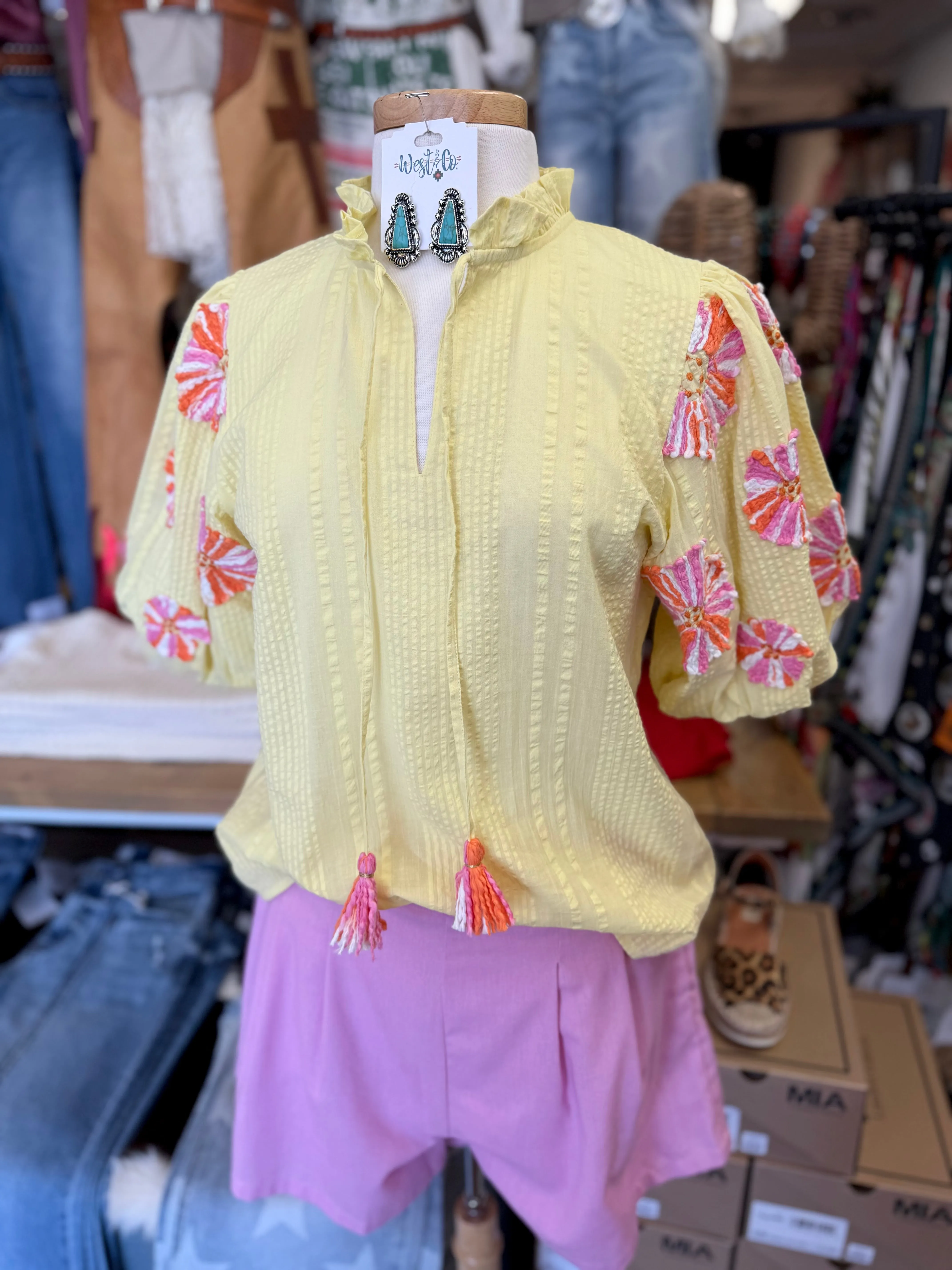 Aubrey Embroidered Puff Sleeve Top