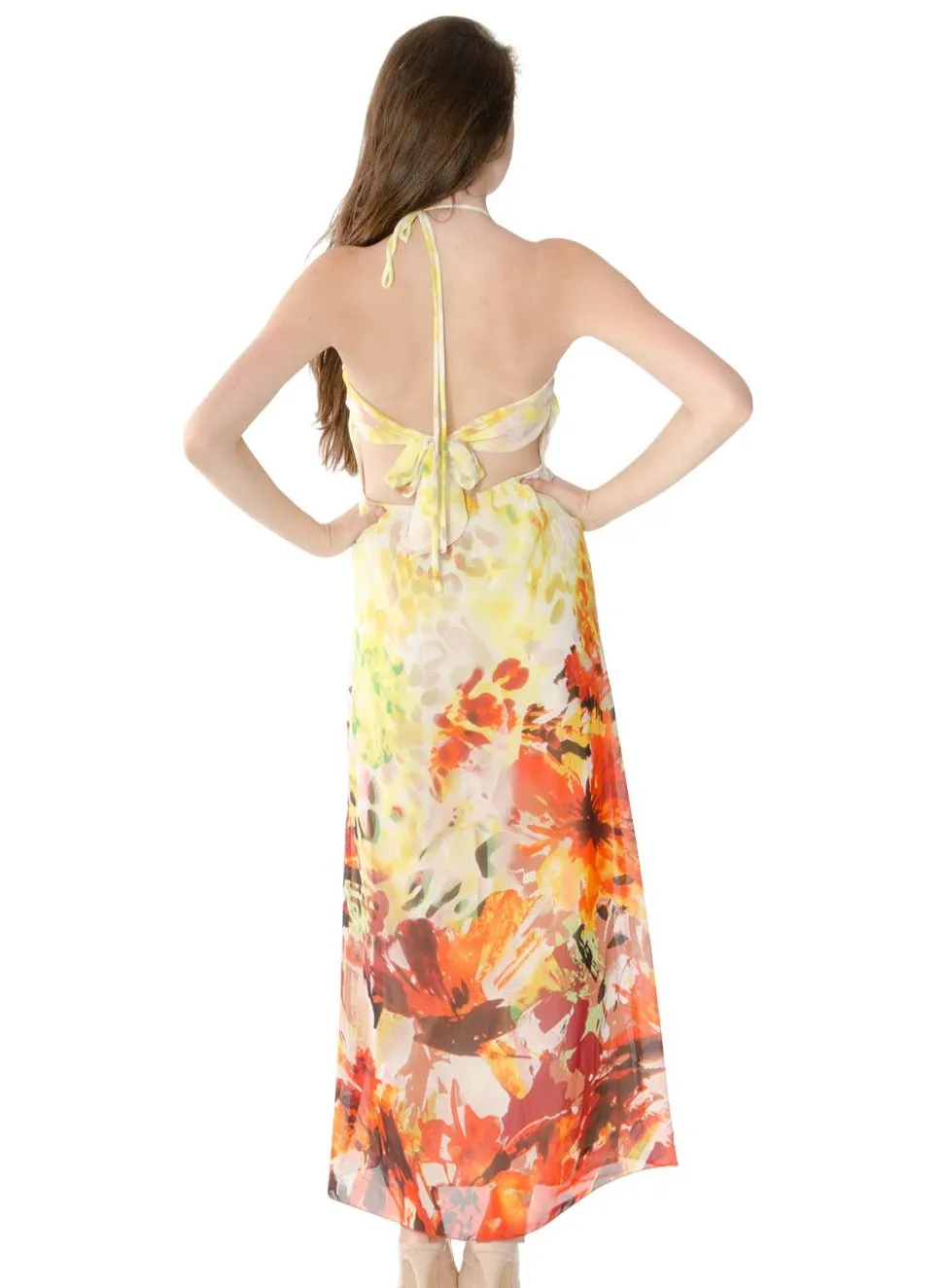 Autumn Leaves Tie-Back Maxi Dress