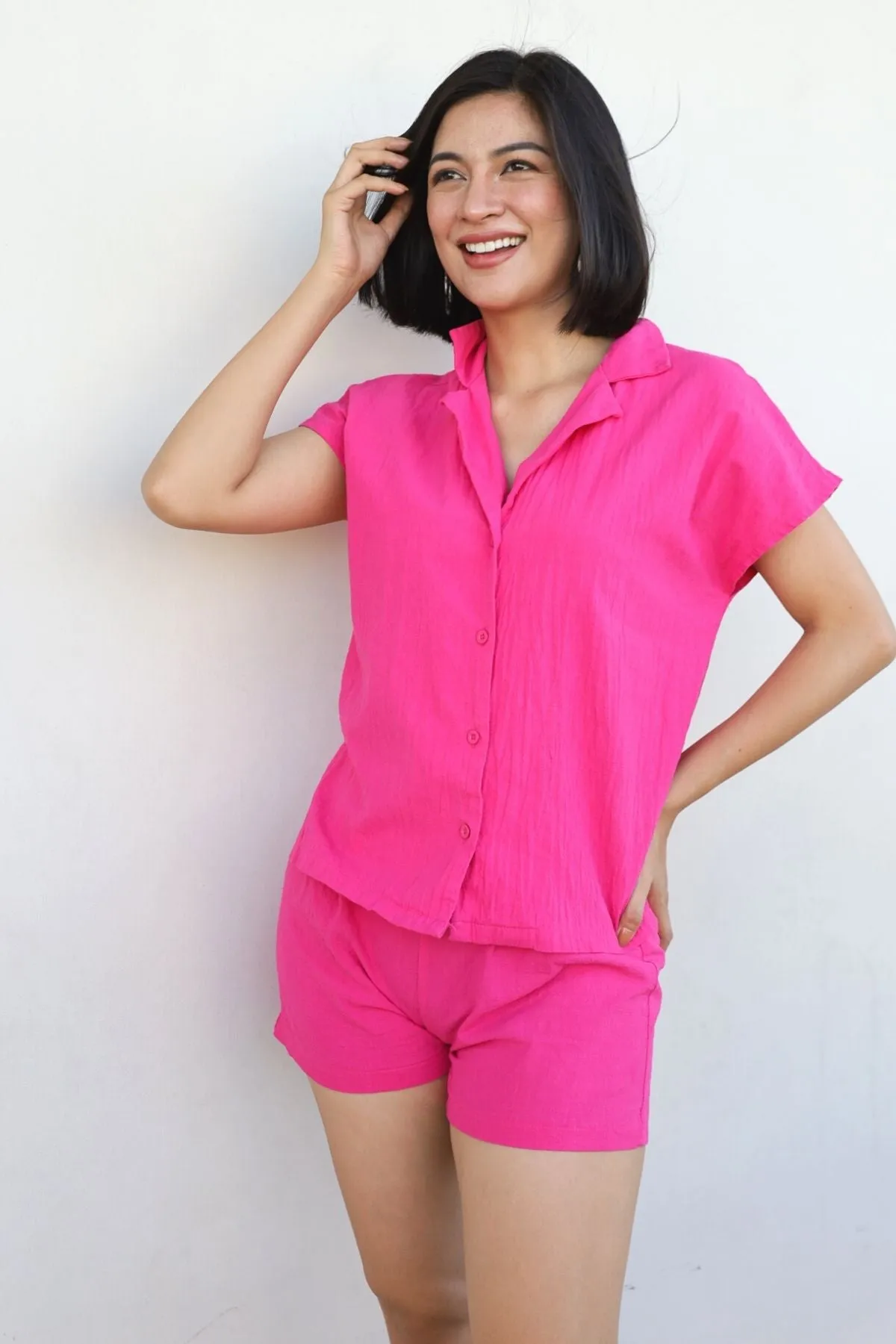 AVERY Linen Top & Shorts Co-ord (Magenta Pink)