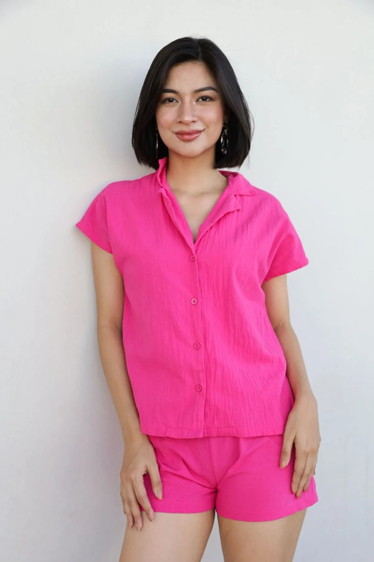 AVERY Linen Top & Shorts Co-ord (Magenta Pink)