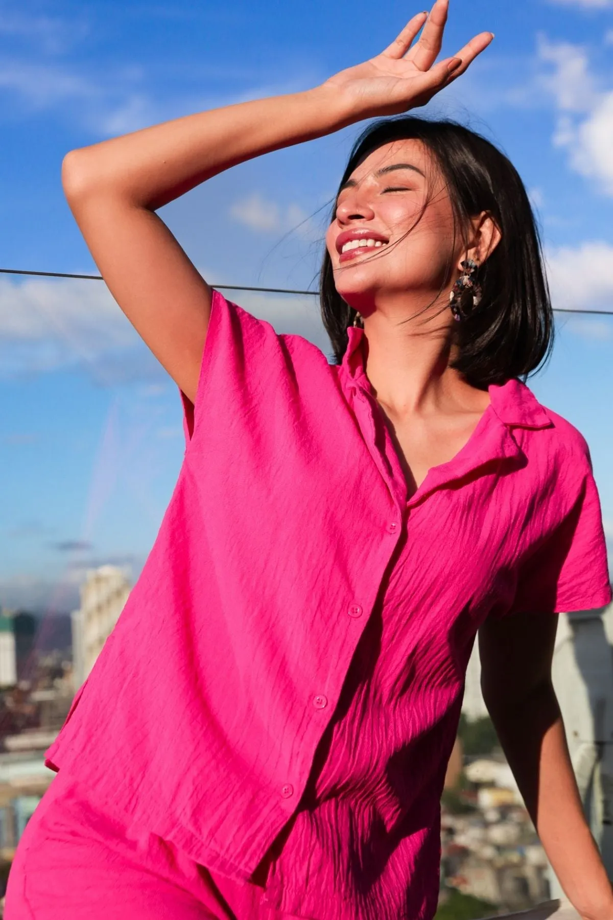 AVERY Linen Top & Shorts Co-ord (Magenta Pink)