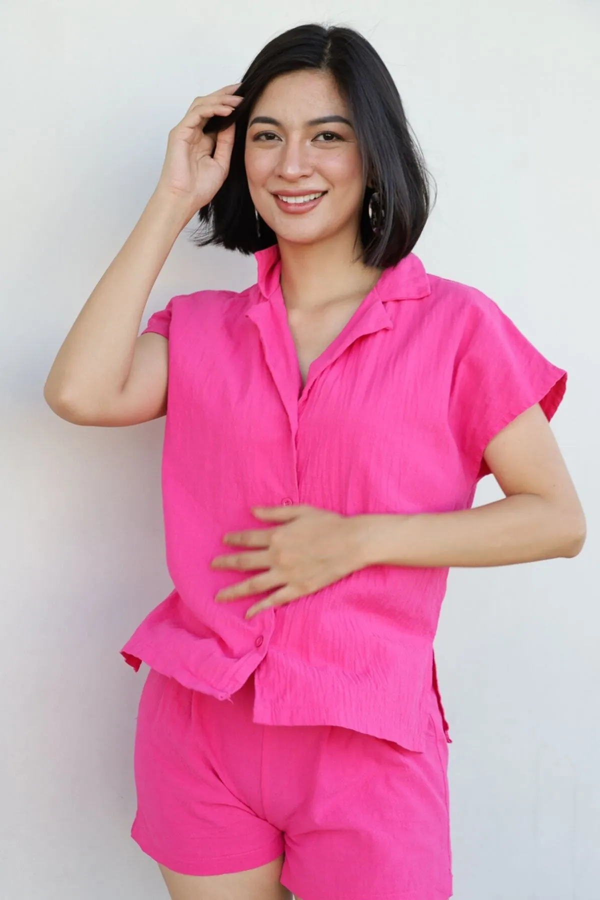 AVERY Linen Top & Shorts Co-ord (Magenta Pink)