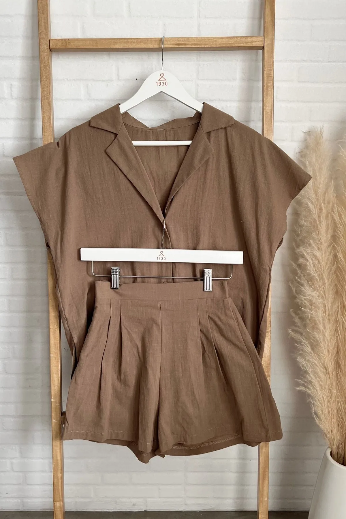 AVERY Linen Top & Shorts Co-ord (Mocha Brown)