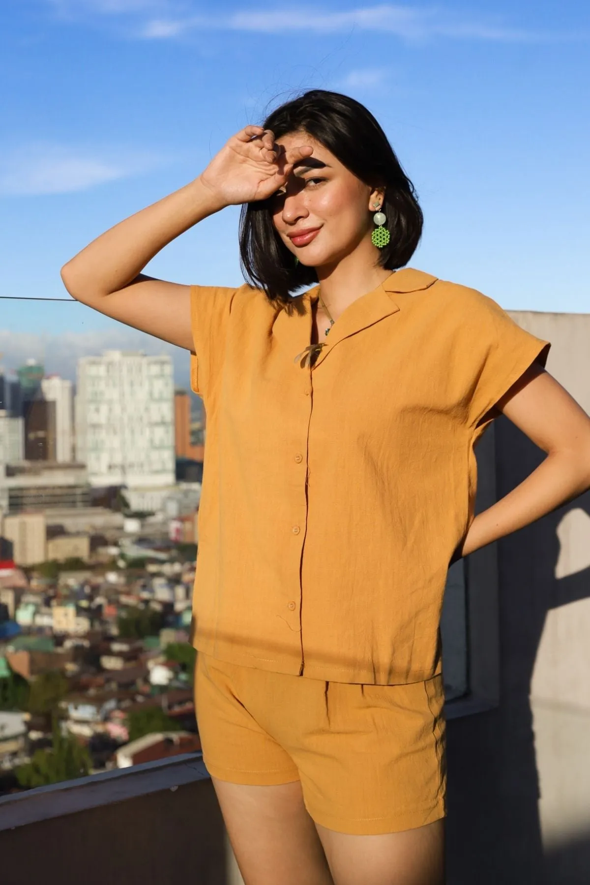 AVERY Linen Top & Shorts Co-ord (Saffron Yellow)