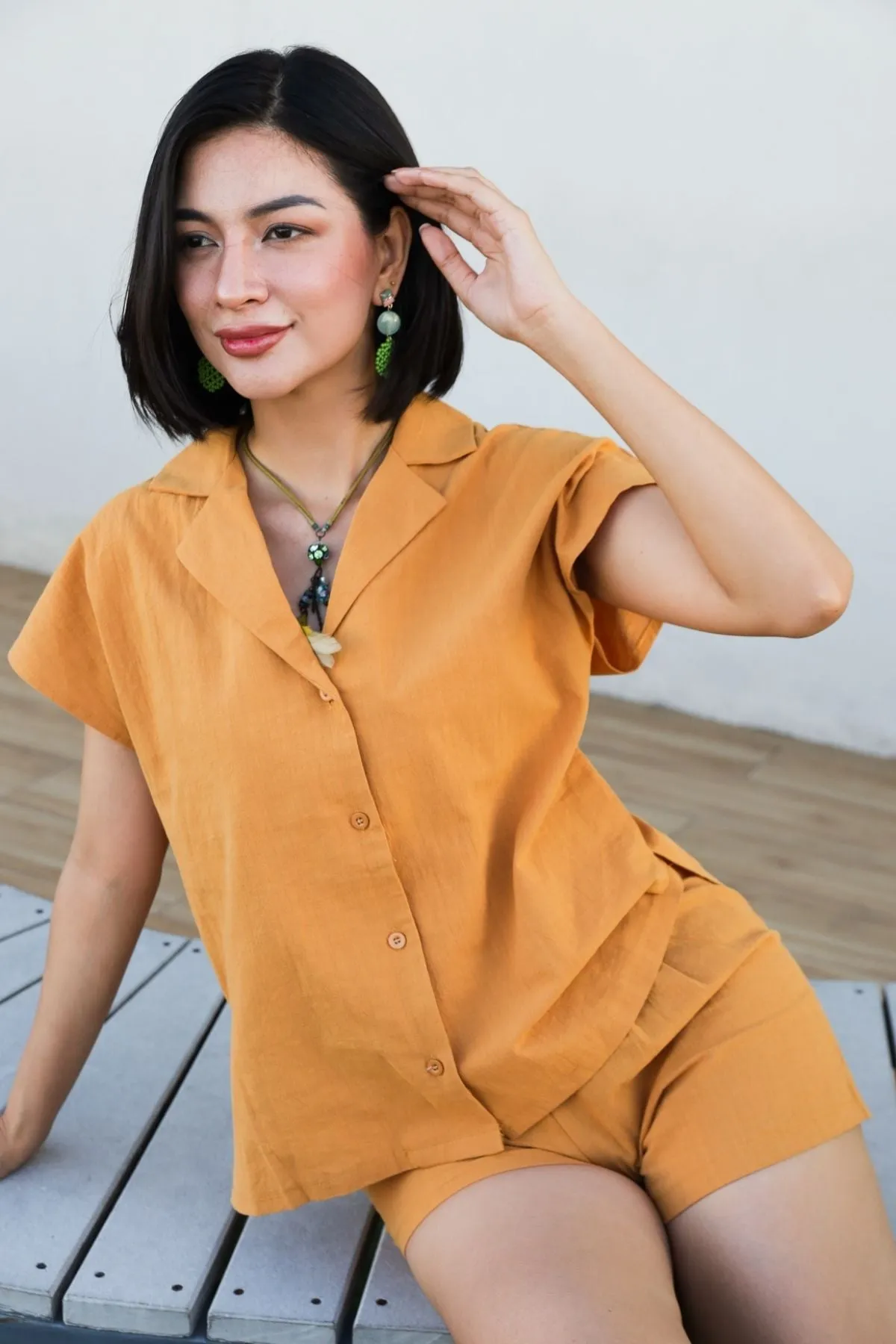 AVERY Linen Top & Shorts Co-ord (Saffron Yellow)