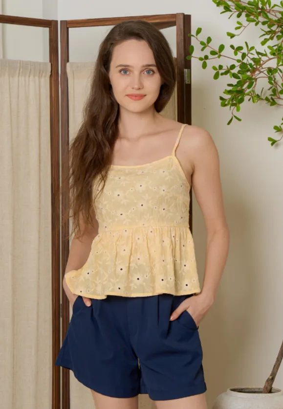 Avri Floral Eyelet Cami Peplum Top