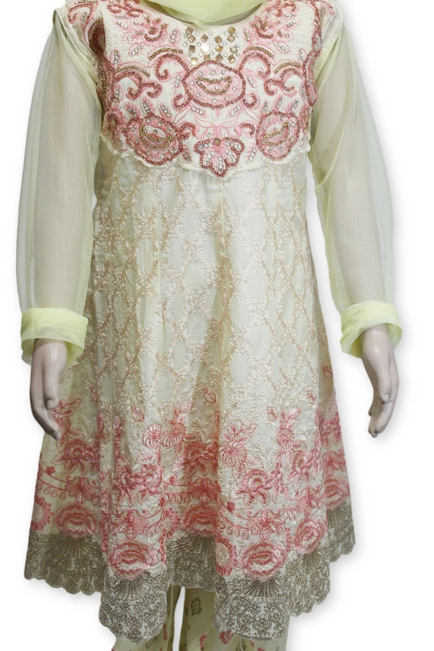 B01 Pakistani Indian Girls 3pc Fancy A line Shirt Style