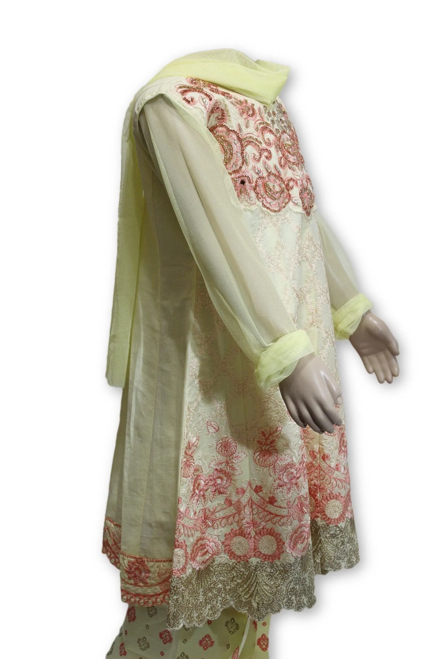 B01 Pakistani Indian Girls 3pc Fancy A line Shirt Style