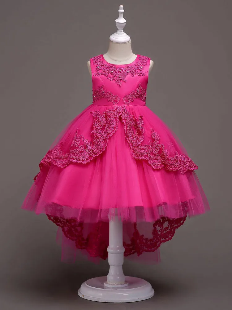 Baby Blue Lace Tulle Princess Tutu Embroidered Kids Ball Gown Dress