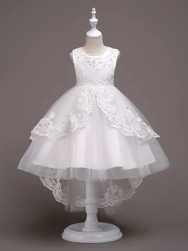 Baby Blue Lace Tulle Princess Tutu Embroidered Kids Ball Gown Dress