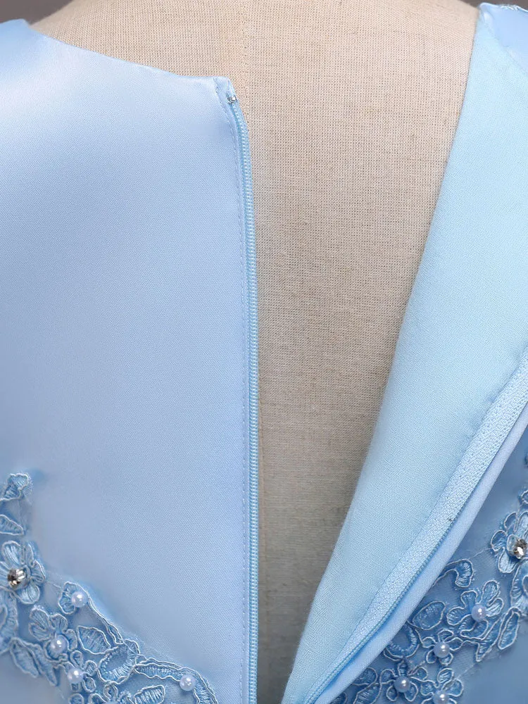 Baby Blue Lace Tulle Princess Tutu Embroidered Kids Ball Gown Dress