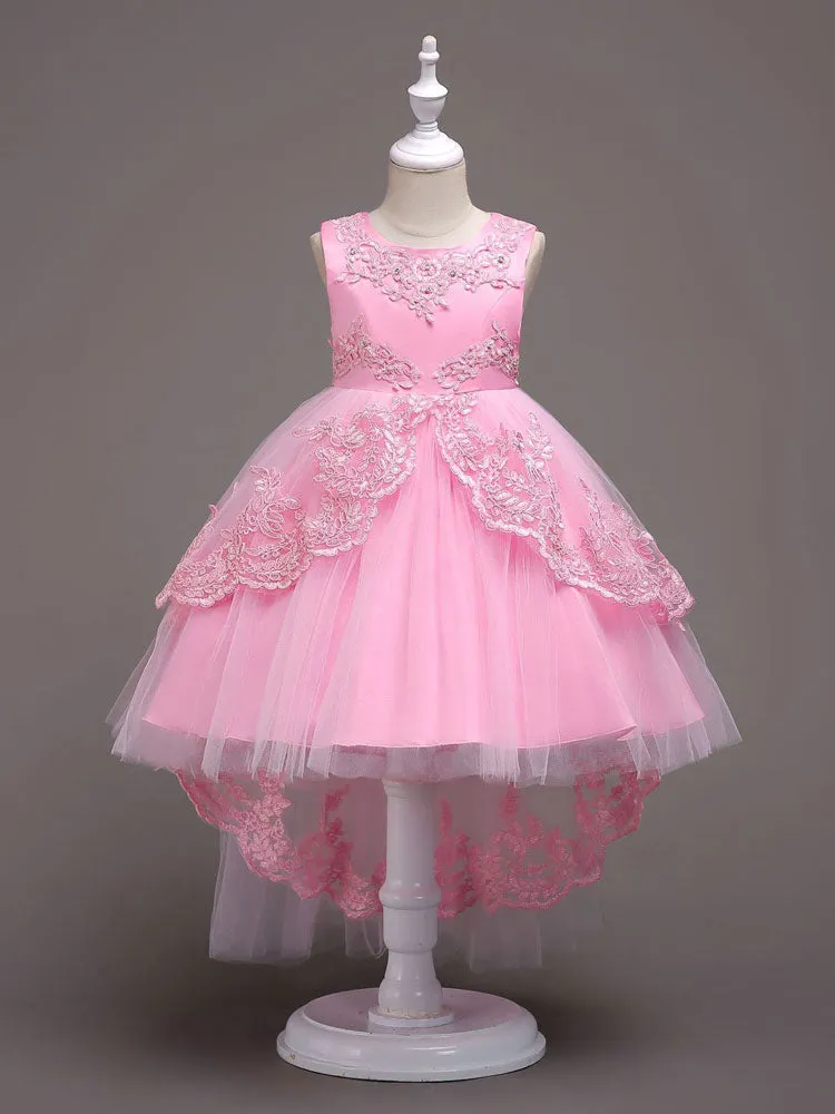 Baby Blue Lace Tulle Princess Tutu Embroidered Kids Ball Gown Dress