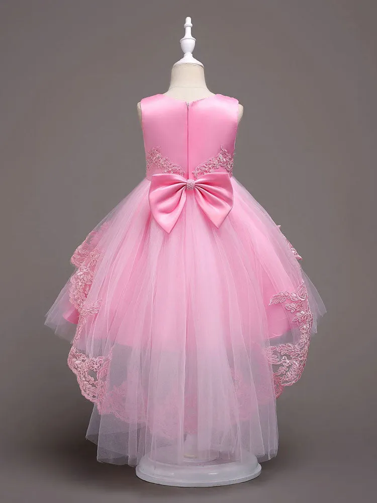 Baby Blue Lace Tulle Princess Tutu Embroidered Kids Ball Gown Dress