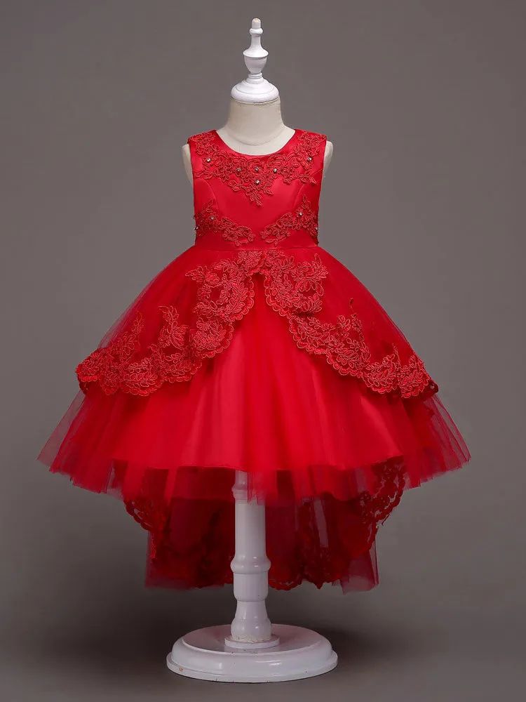 Baby Blue Lace Tulle Princess Tutu Embroidered Kids Ball Gown Dress