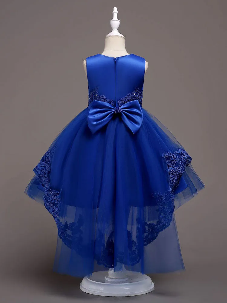 Baby Blue Lace Tulle Princess Tutu Embroidered Kids Ball Gown Dress
