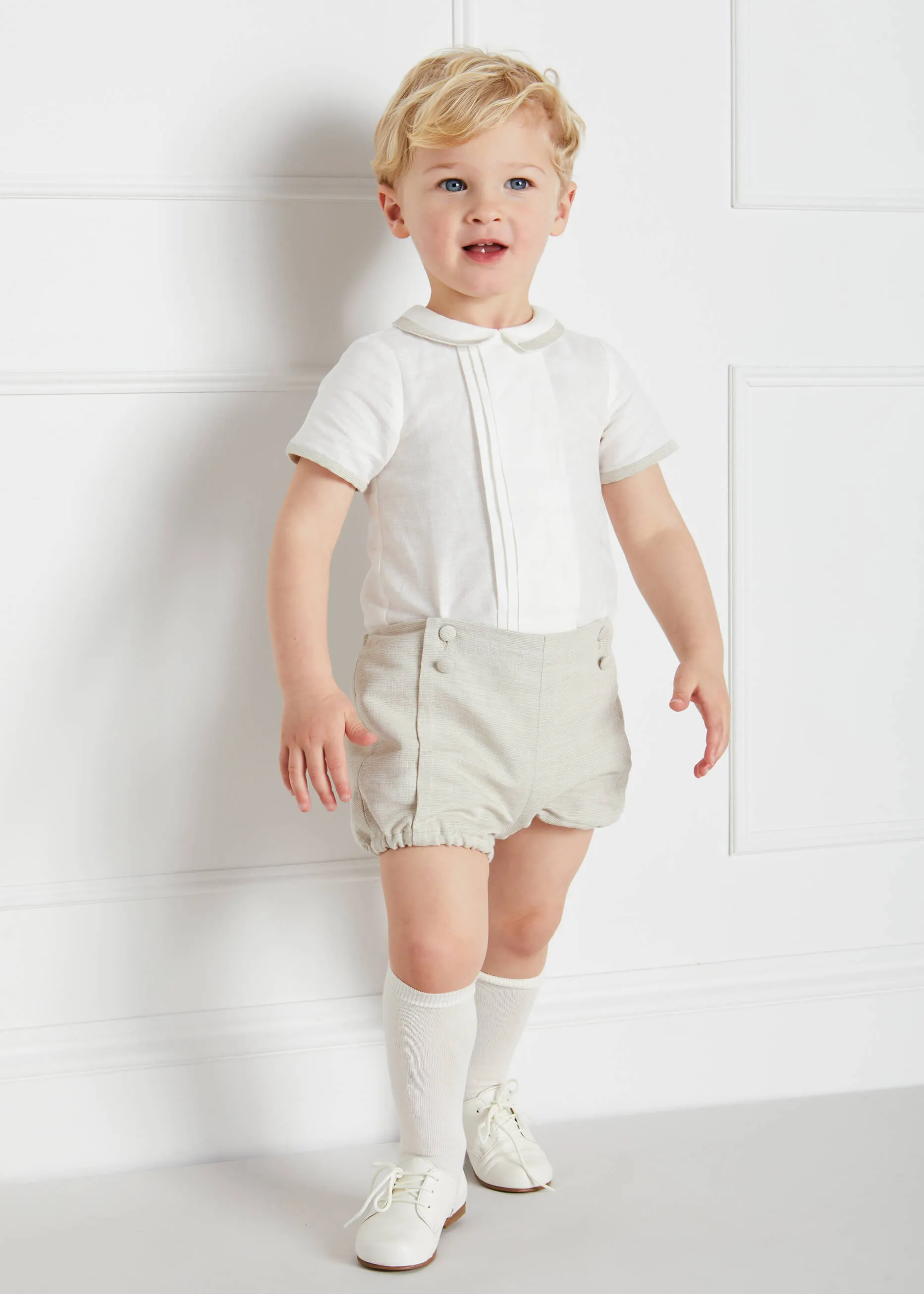 Baby Boy Celebration Beige Bloomers and Linen Shirt Set (12mths-3yrs)