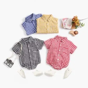 Baby Boy Checked Cotton Shirt Rompers