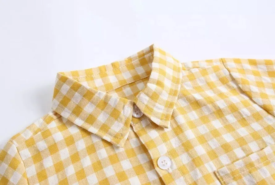 Baby Boy Checked Cotton Shirt Rompers