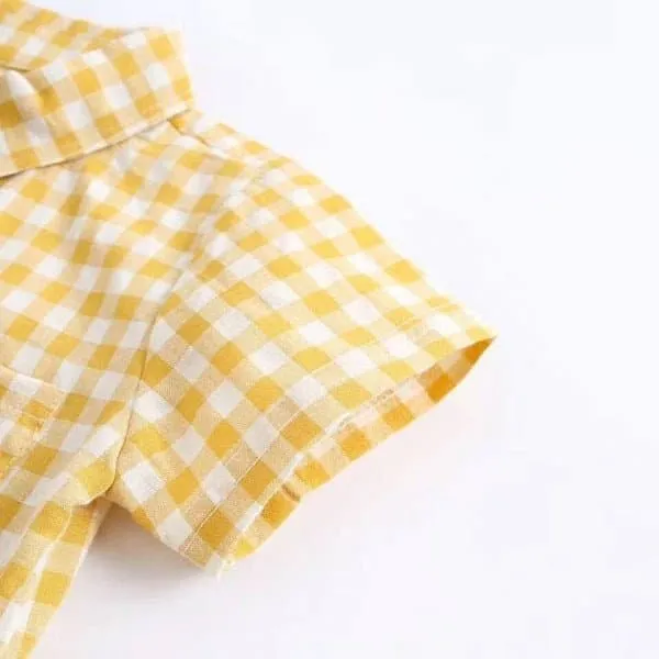 Baby Boy Checked Cotton Shirt Rompers
