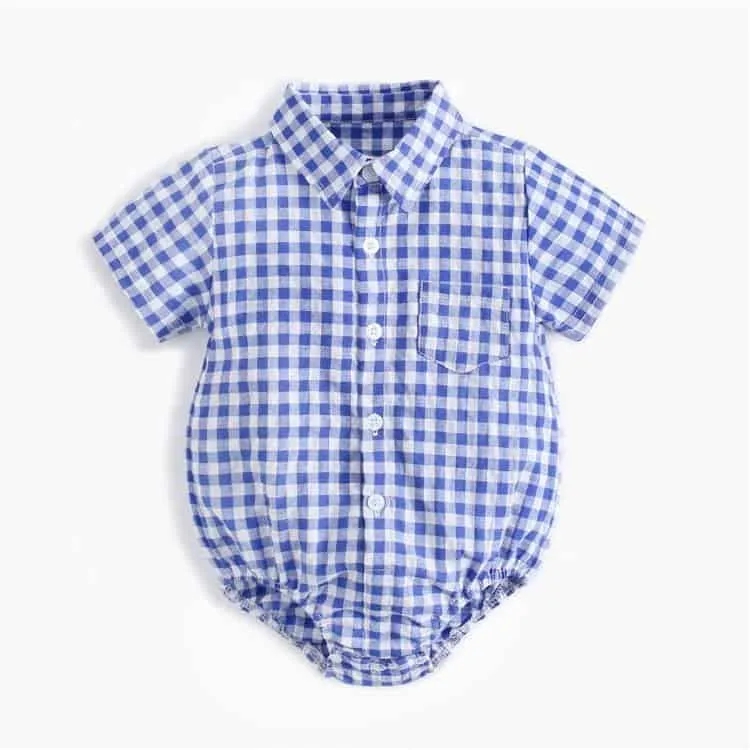 Baby Boy Checked Cotton Shirt Rompers