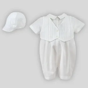 Baby Boy Christening Romper with Hat - Ivory - Sarah Louise 002210