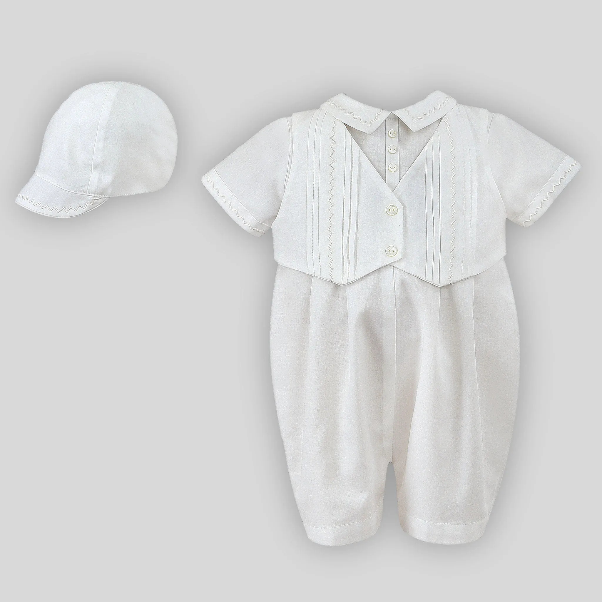 Baby Boy Christening Romper with Hat - Ivory - Sarah Louise 002210