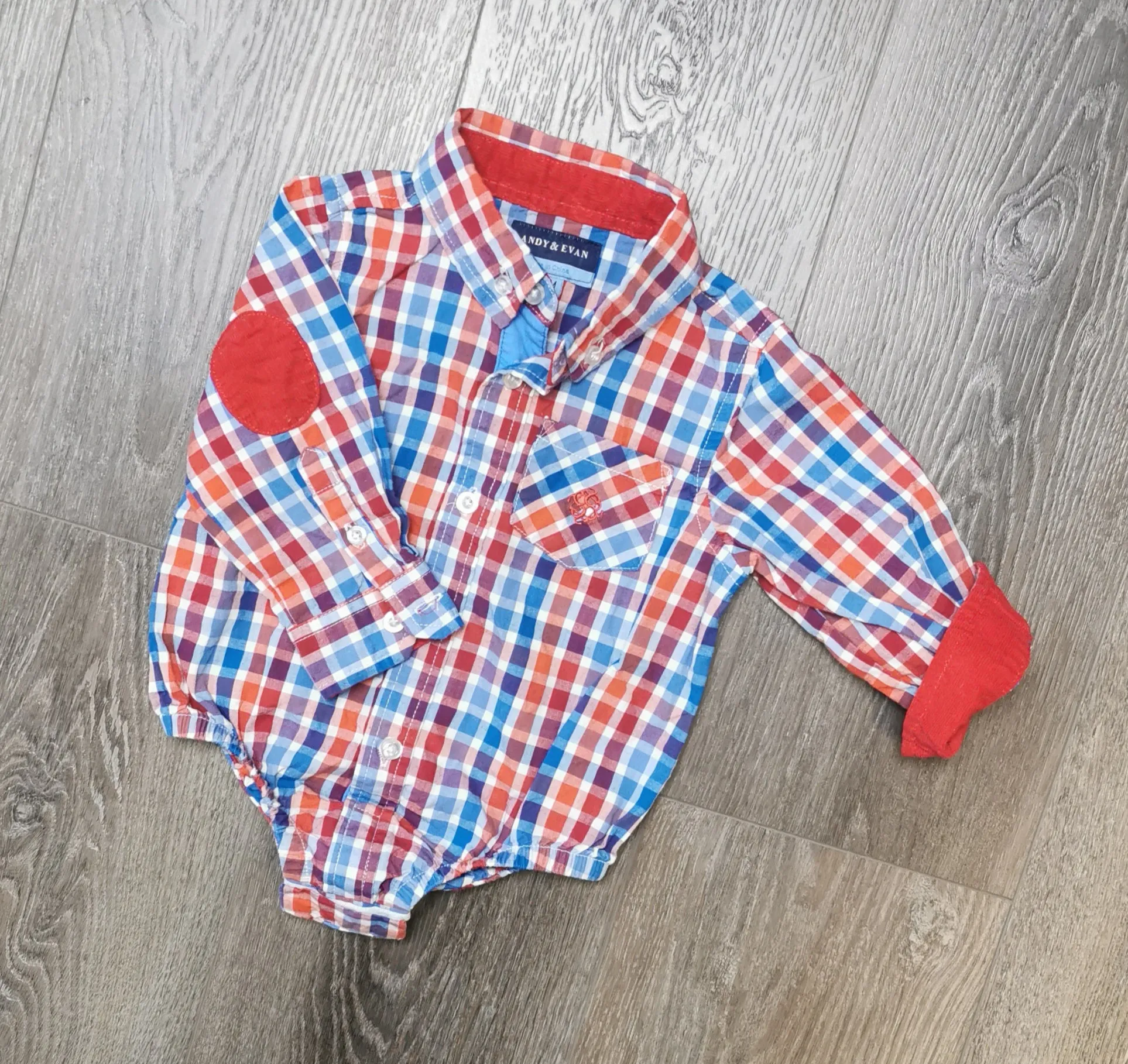 BABY BOY SIZE 6/12 MONTHS - ANDY & EVAN, Long-sleeve Dress Top EUC B32