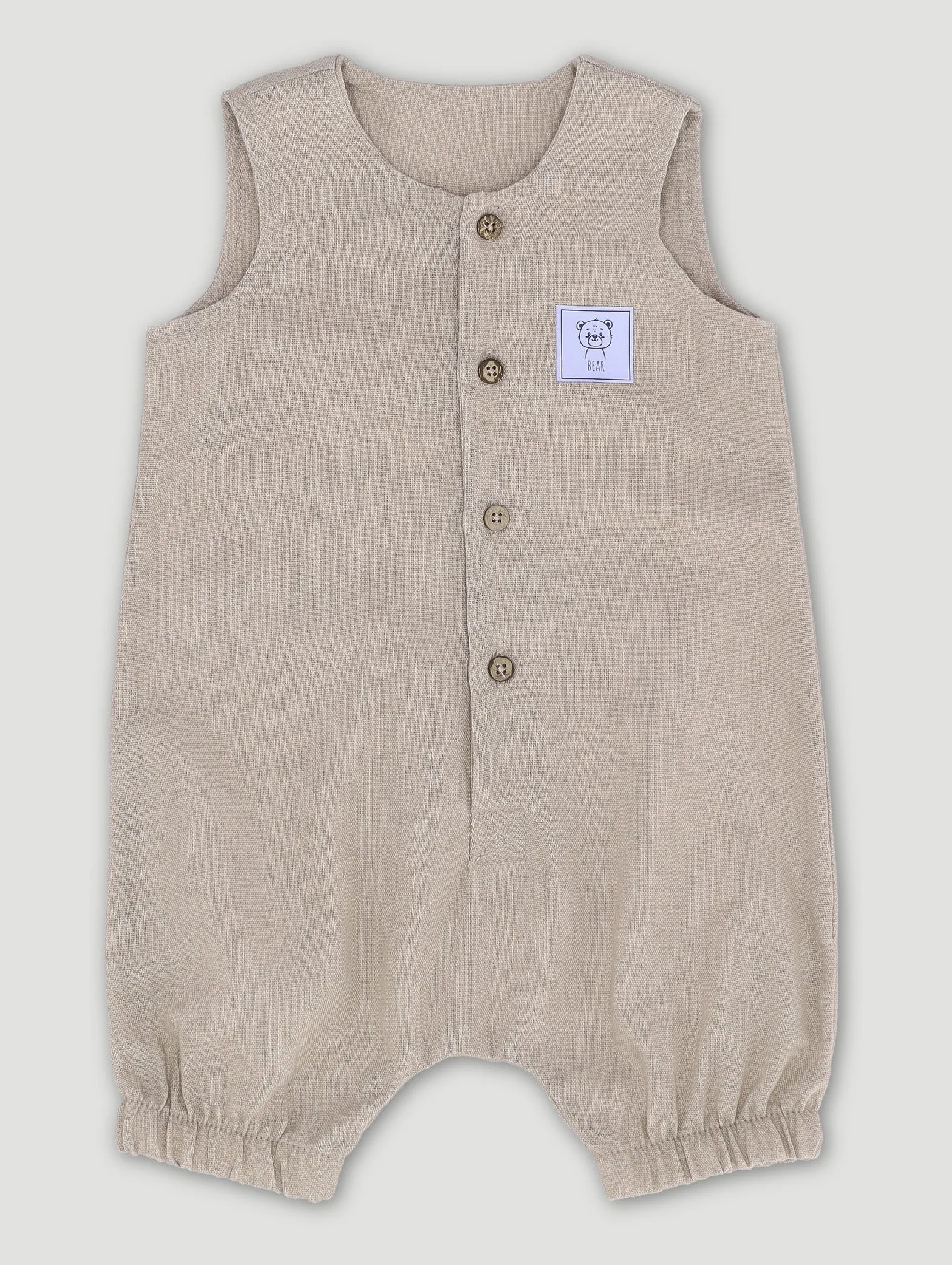 Baby Boys Printed Seersucker Linen Romper - Beige